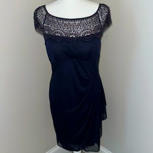 Xscape Cocktail Dress Navy Beaded 12